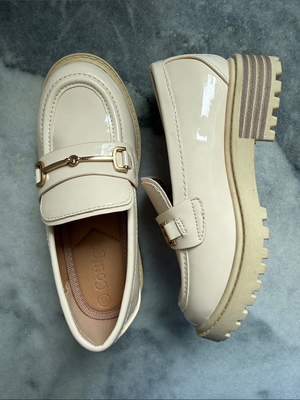 Girls Platform Patent Loafer with Gold Bit Hardware